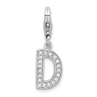 Amore La Vita Sterling Silver Rhodium-plated Polished CZ Letter D Initial Charm with Fancy Lobster Clasp view 1