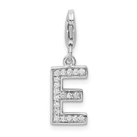 Amore La Vita Sterling Silver Rhodium-plated Polished CZ Letter E Initial Charm with Fancy Lobster Clasp view 1