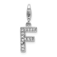 Amore La Vita Sterling Silver Rhodium-plated Polished CZ Letter F Initial Charm with Fancy Lobster Clasp view 1