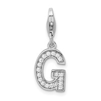 Amore La Vita Sterling Silver Rhodium-plated Polished CZ Letter G Initial Charm with Fancy Lobster Clasp view 1