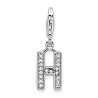 Amore La Vita Sterling Silver Rhodium-plated Polished CZ Letter H Initial Charm with Fancy Lobster Clasp view 1