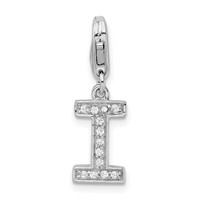 Amore La Vita Sterling Silver Rhodium-plated Polished CZ Letter I Initial Charm with Fancy Lobster Clasp view 1
