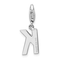 Amore La Vita Sterling Silver Rhodium-plated Polished CZ Letter K Initial Charm with Fancy Lobster Clasp view 3