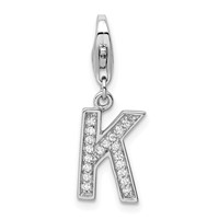 Amore La Vita Sterling Silver Rhodium-plated Polished CZ Letter K Initial Charm with Fancy Lobster Clasp view 1