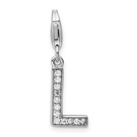 Amore La Vita Sterling Silver Rhodium-plated Polished CZ Letter L Initial Charm with Fancy Lobster Clasp view 1