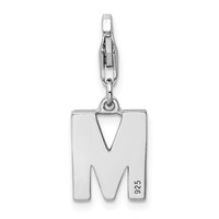 Amore La Vita Sterling Silver Rhodium-plated Polished CZ Letter M Initial Charm with Fancy Lobster Clasp view 3