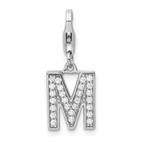Amore La Vita Sterling Silver Rhodium-plated Polished CZ Letter M Initial Charm with Fancy Lobster Clasp view 1