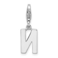 Amore La Vita Sterling Silver Rhodium-plated Polished CZ Letter N Initial Charm with Fancy Lobster Clasp view 3