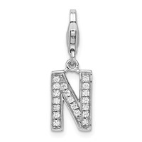 Amore La Vita Sterling Silver Rhodium-plated Polished CZ Letter N Initial Charm with Fancy Lobster Clasp view 1