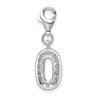 Amore La Vita Sterling Silver Rhodium-plated Polished CZ Numeral 0 Charm with Fancy Lobster Clasp view 3