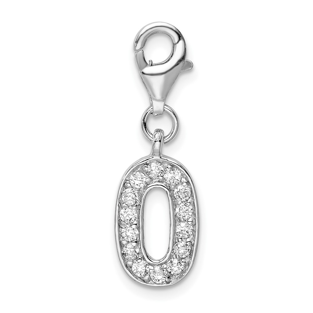 Amore La Vita Sterling Silver Rhodium-plated Polished CZ Numeral 0 Charm with Fancy Lobster Clasp