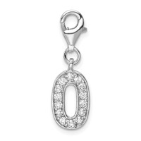 Amore La Vita Sterling Silver Rhodium-plated Polished CZ Numeral 0 Charm with Fancy Lobster Clasp view 1