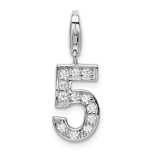 Sterling Silver RH CZ Numeral 5 Charm with Lobster Clasp