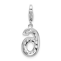 Sterling Silver RH CZ Numeral 6 Charm with Lobster Clasp view 3
