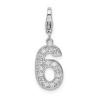 Sterling Silver RH CZ Numeral 6 Charm with Lobster Clasp view 1