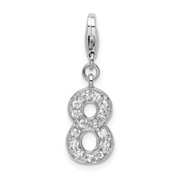 Sterling Silver RH CZ Numeral 8 Charm with Lobster Clasp view 1