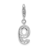 Sterling Silver RH CZ Numeral 9 Charm with Lobster Clasp view 3