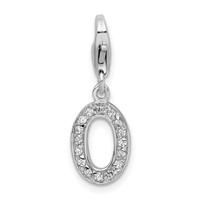 Amore La Vita Sterling Silver Rhodium-plated Polished CZ Letter O Initial Charm with Fancy Lobster Clasp view 1