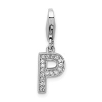Amore La Vita Sterling Silver Rhodium-plated Polished CZ Letter P Initial Charm with Fancy Lobster Clasp view 1