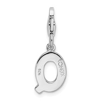 Amore La Vita Sterling Silver Rhodium-plated Polished CZ Letter Q Initial Charm with Fancy Lobster Clasp view 3