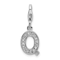 Amore La Vita Sterling Silver Rhodium-plated Polished CZ Letter Q Initial Charm with Fancy Lobster Clasp view 1