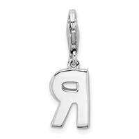 Amore La Vita Sterling Silver Rhodium-plated Polished CZ Letter R Initial Charm with Fancy Lobster Clasp view 3