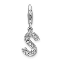 Amore La Vita Sterling Silver Rhodium-plated Polished CZ Letter S Initial Charm with Fancy Lobster Clasp view 1