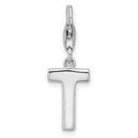 Amore La Vita Sterling Silver Rhodium-plated Polished CZ Letter T Initial Charm with Fancy Lobster Clasp view 3