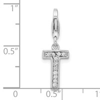 Amore La Vita Sterling Silver Rhodium-plated Polished CZ Letter T Initial Charm with Fancy Lobster Clasp view 5