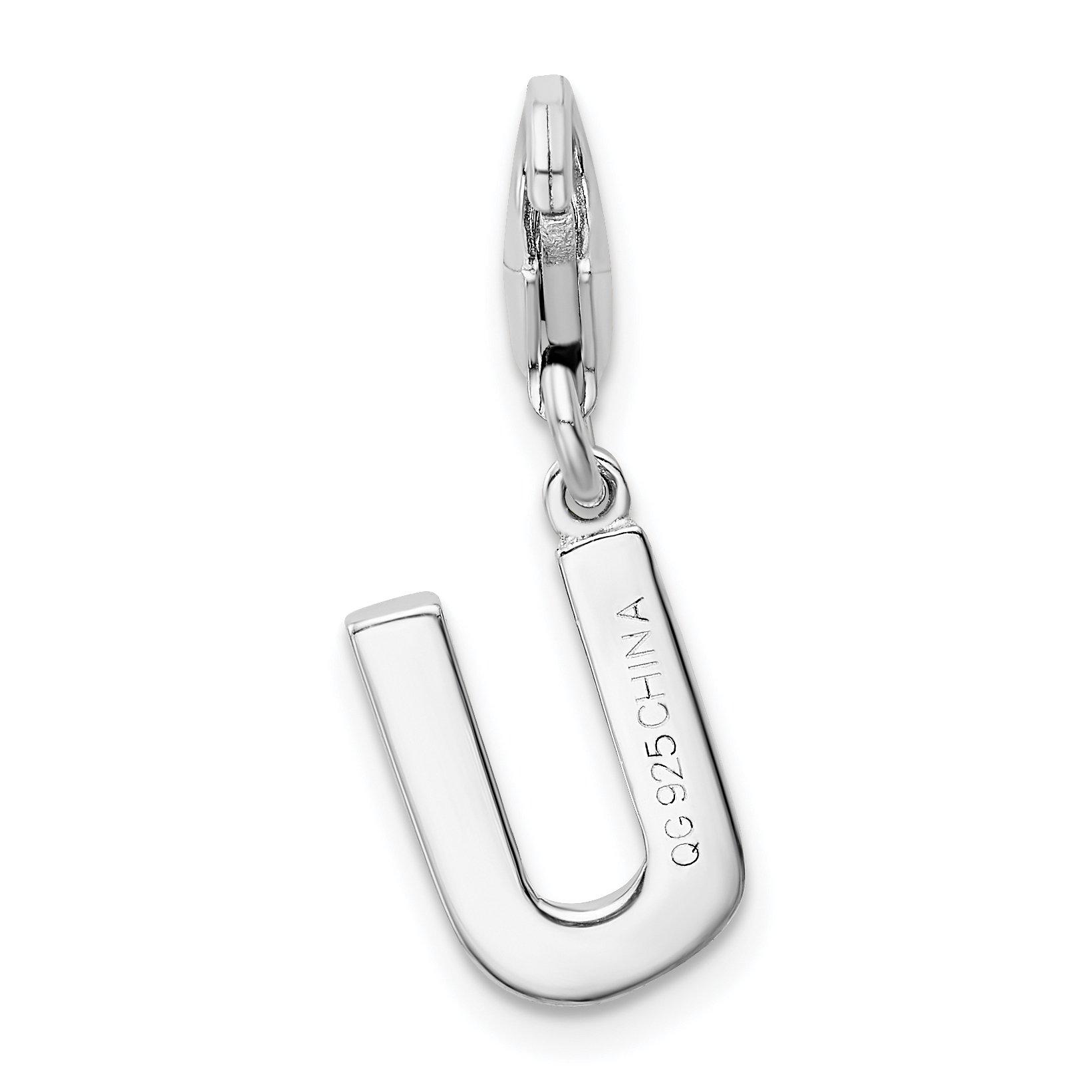 Amore La Vita Silver Polished CZ Letter U Initial Charm with Fancy Lobster Clas - Picture 3 of 3