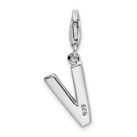 Amore La Vita Sterling Silver Rhodium-plated Polished CZ Letter V Initial Charm with Fancy Lobster Clasp view 3