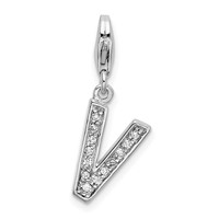 Amore La Vita Sterling Silver Rhodium-plated Polished CZ Letter V Initial Charm with Fancy Lobster Clasp view 1