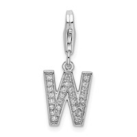 Amore La Vita Sterling Silver Rhodium-plated Polished CZ Letter W Initial Charm with Fancy Lobster Clasp view 1