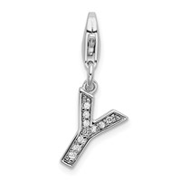 Amore La Vita Sterling Silver Rhodium-plated Polished CZ Letter Y Initial Charm with Fancy Lobster Clasp view 1