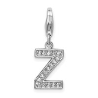 Amore La Vita Sterling Silver Rhodium-plated Polished CZ Letter Z Initial Charm with Fancy Lobster Clasp view 1
