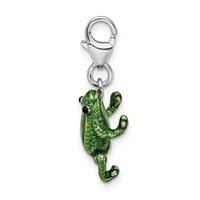 Amore La Vita Sterling Silver Rhodium-plated Polished 3-D Enameled Frog Charm with Fancy Lobster Clasp view 2