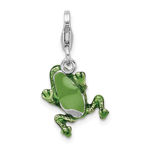 Amore La Vita Sterling Silver Rhodium-plated Polished 3-D Enameled Frog Charm with Fancy Lobster Clasp