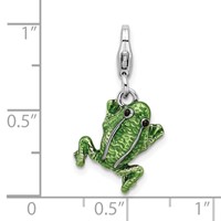 Amore La Vita Sterling Silver Rhodium-plated Polished 3-D Enameled Frog Charm with Fancy Lobster Clasp view 4