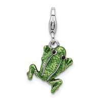 Amore La Vita Sterling Silver Rhodium-plated Polished 3-D Enameled Frog Charm with Fancy Lobster Clasp view 1