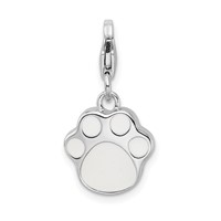 Amore La Vita Sterling Silver Rhodium-plated Polished 3-D Enameled Paw Print Charm with Fancy Lobster Clasp view 3