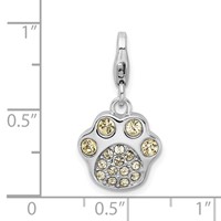 Amore La Vita Sterling Silver Rhodium-plated Polished 3-D Enameled Paw Print Charm with Fancy Lobster Clasp view 4