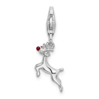 Amore La Vita Sterling Silver Rhodium-plated Polished 3-D Enameled Reindeer Charm with Fancy Lobster Clasp view 3