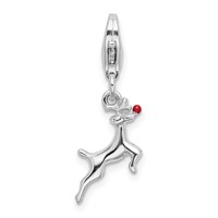 Amore La Vita Sterling Silver Rhodium-plated Polished 3-D Enameled Reindeer Charm with Fancy Lobster Clasp view 1