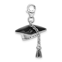 Amore La Vita Sterling Silver Rhodium-plated Polished 3-D Moveable Graduation Cap and Tassel Charm with Fancy Lobster Clasp view 2