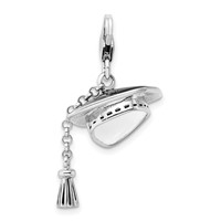 Amore La Vita Sterling Silver Rhodium-plated Polished 3-D Moveable Graduation Cap and Tassel Charm with Fancy Lobster Clasp view 3