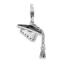 Amore La Vita Sterling Silver Rhodium-plated Polished 3-D Moveable Graduation Cap and Tassel Charm with Fancy Lobster Clasp view 1