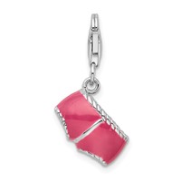 Amore La Vita Sterling Silver Rhodium-plated Polished 3-D Pink Enameled 3-D Bikini Bottom Charm with Fancy Lobster Clasp view 3