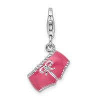 Amore La Vita Sterling Silver Rhodium-plated Polished 3-D Pink Enameled 3-D Bikini Bottom Charm with Fancy Lobster Clasp view 1