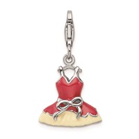 Sterling Silver RH Pink Enameled Crystal Dress Charm view 3
