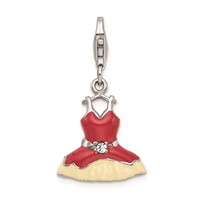 Sterling Silver RH Pink Enameled Crystal Dress Charm view 1